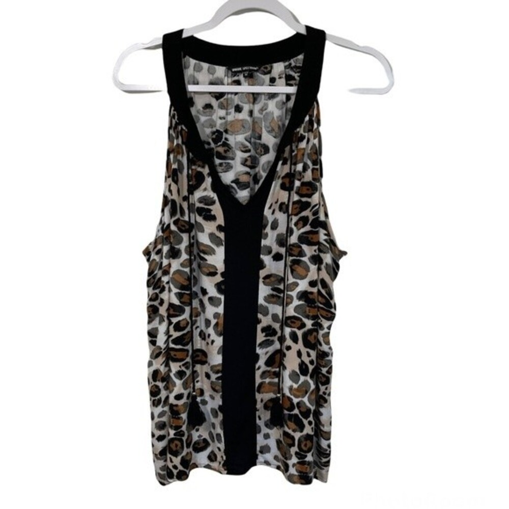 Unique Spectrum Leopard Print Top Relaxed Sleeveless Lightweight Tassels Size 3X